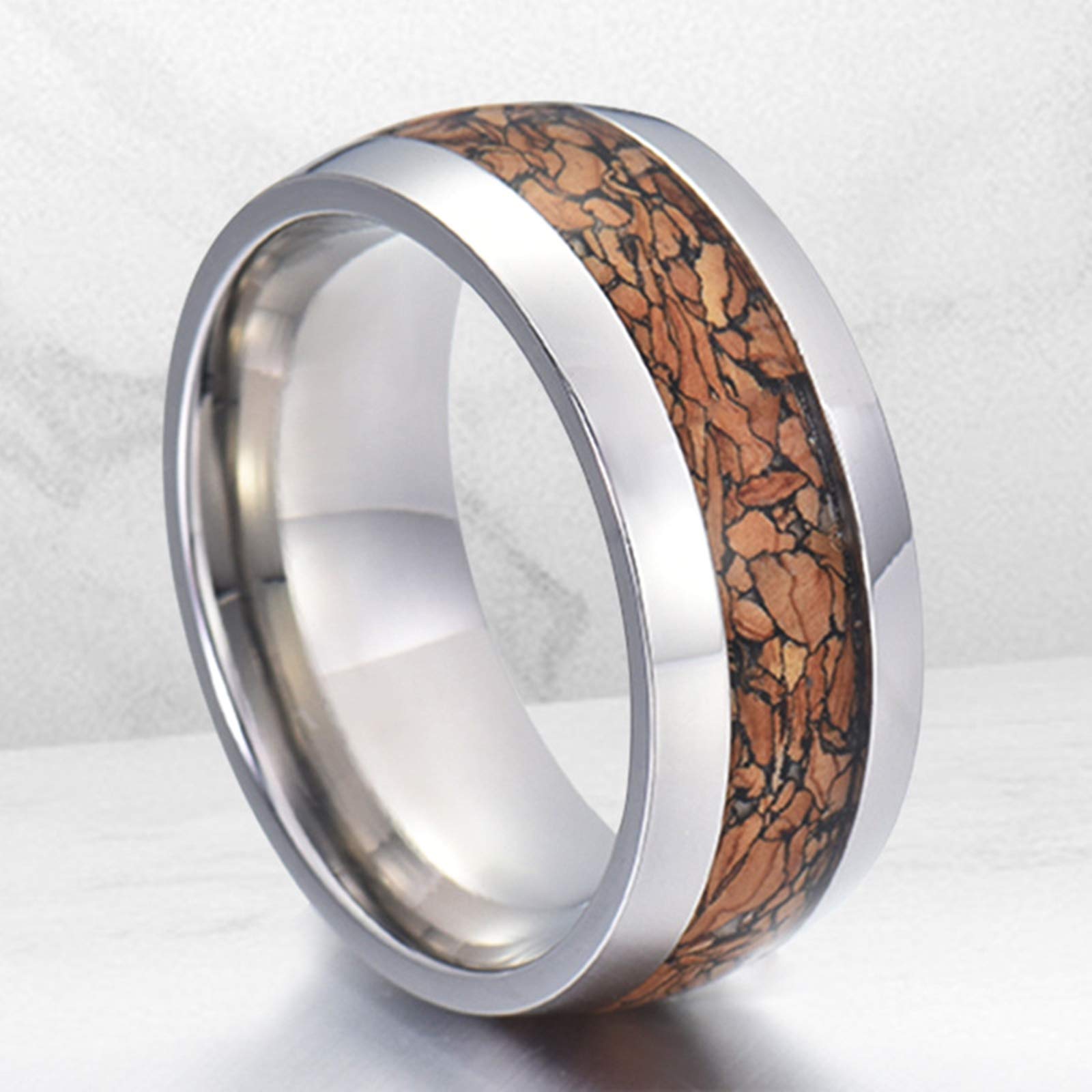 Gualiy Pendenti Tungsteno per Collana, Collana Pendente Anello Coppia 8mm Argento Anello Intarsio Legno Ciondolo