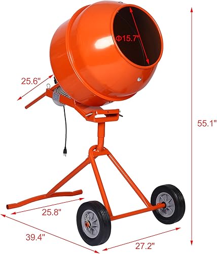 Miniatura 7 de Máquina mezcladora de cemento eléctrica portátil de 5 pies cúbicos, con 12 HP independiente y rueda, naranja