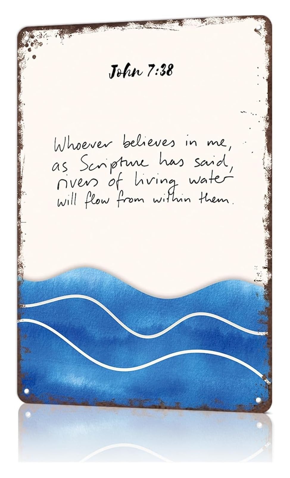 NWPNLXEA Quirky Metal Sign John 7 38 Bible Verse Christian Watercolor Sea Ocean Classic Tin Plaque For Dormitory Apartment Studio Entryway 8 X 12 inch