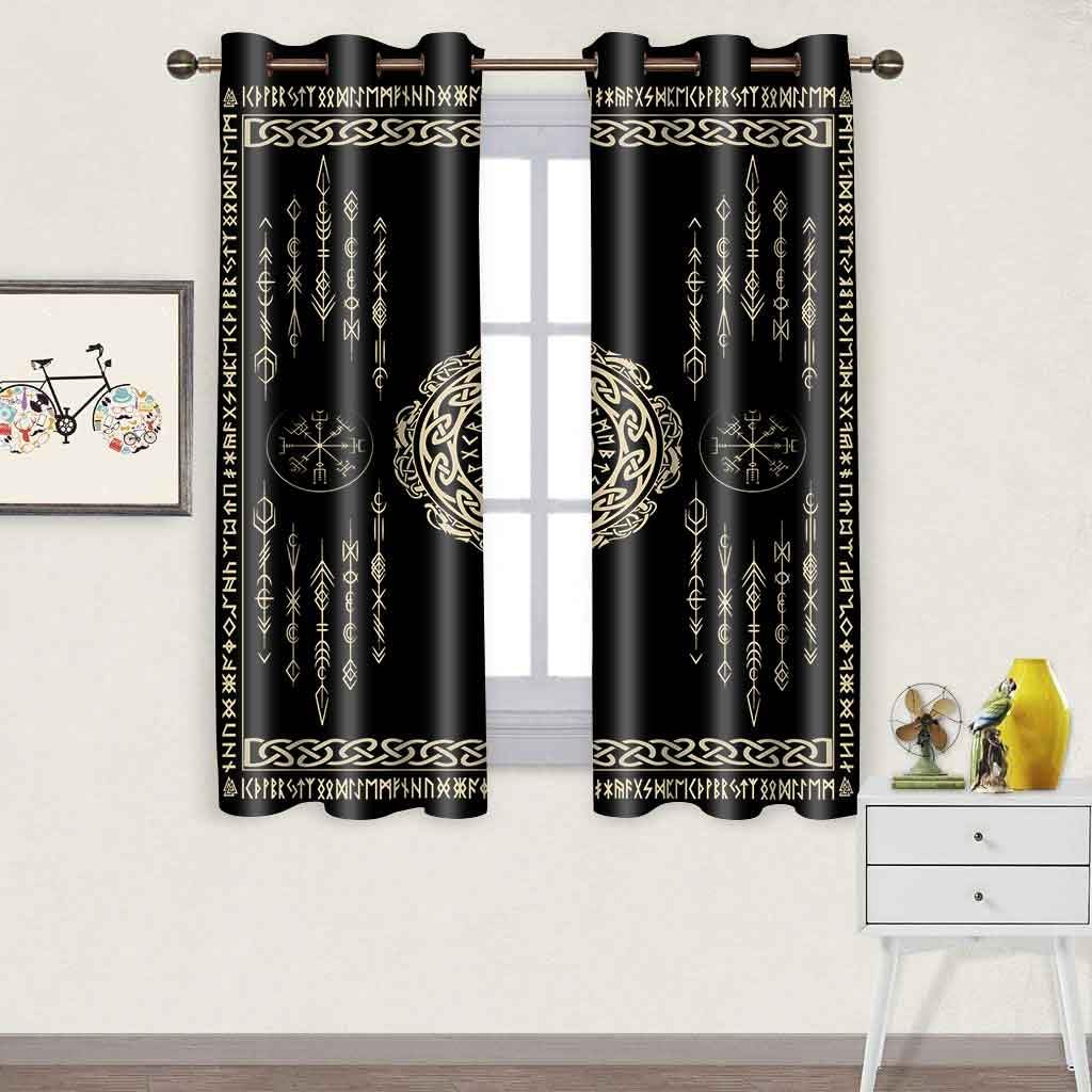 BSPPTI Nordic Vikings Print Curtain, Viking Valknut Scandinavian Curtains Room Darkening Thermal Insulated Blackout Window Drapes for Living, Bedroom,