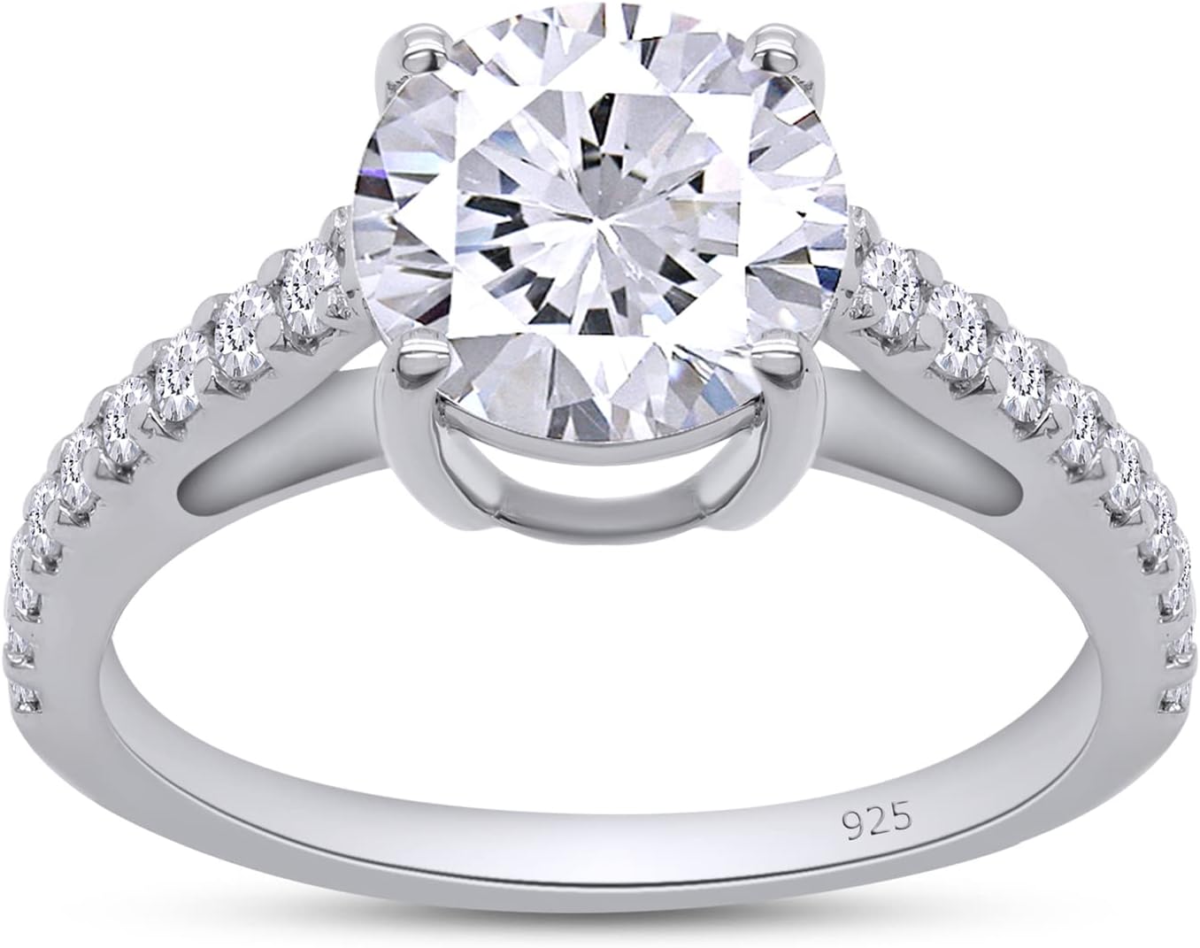 SAVEARTH DIAMONDS Engagement Ring for Women, S925 Sterling Silver Ring 2.00 CT D Color VVS1 Clarity Round Cut Solitaire Moissanite Ring with Four Prongs, Halo Promise Wedding Lab Created Diamond Bands