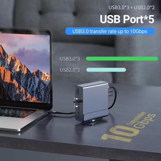 Hub Docking Station Type C 15 en 1 4K 60Hz HDMI DisplayPort USB A RJ45 miniatura 2
