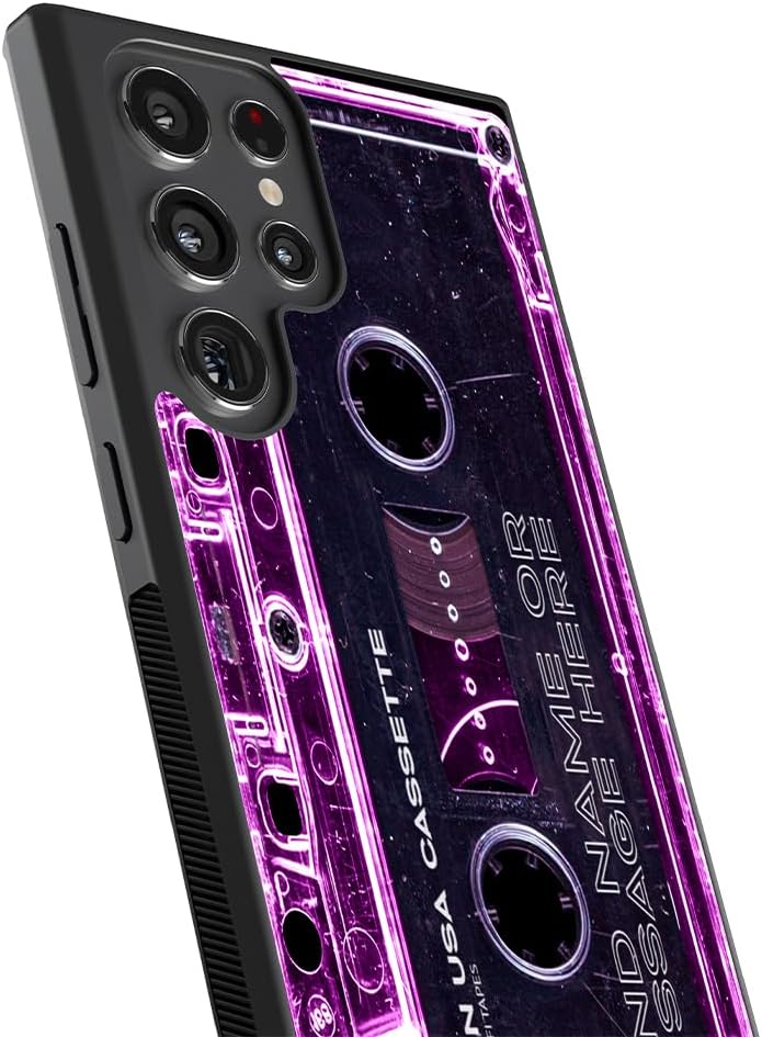 Cassette Tape Clear Pink Personalized Black Rubber Phone Case Compatible With Samsung Galaxy S25 S25FE S25+ S25 Ultra S24 S24+ S24 Ultra S24FE, S23 FE S23+ Ultra S22 S22+