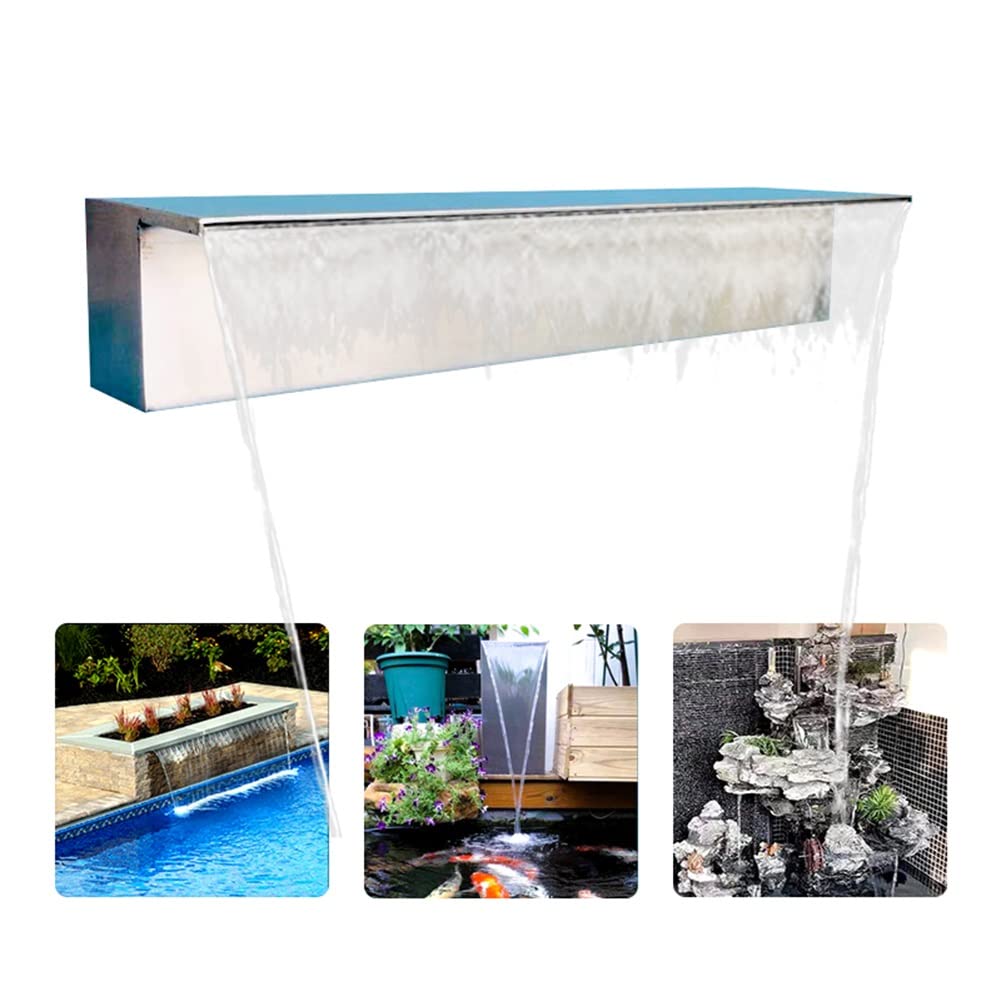 Fontana a Cascata in Acciaio Inossidabile - Design Rettangolare da 15 cm per Giardino, laghetto, Spa e Giochi d'Acqua - Bocchetta a Cascata Resistente per Esterni