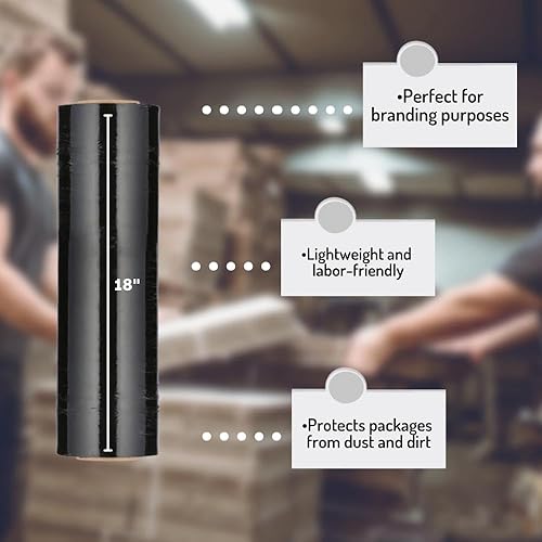 Miniatura 6 de PSBM - Envoltura elástica negra oscura, paquete de 4, 18 pulgadas x 1500 pies, calibre 47, rollos de película elástica a mano de color oscuro para