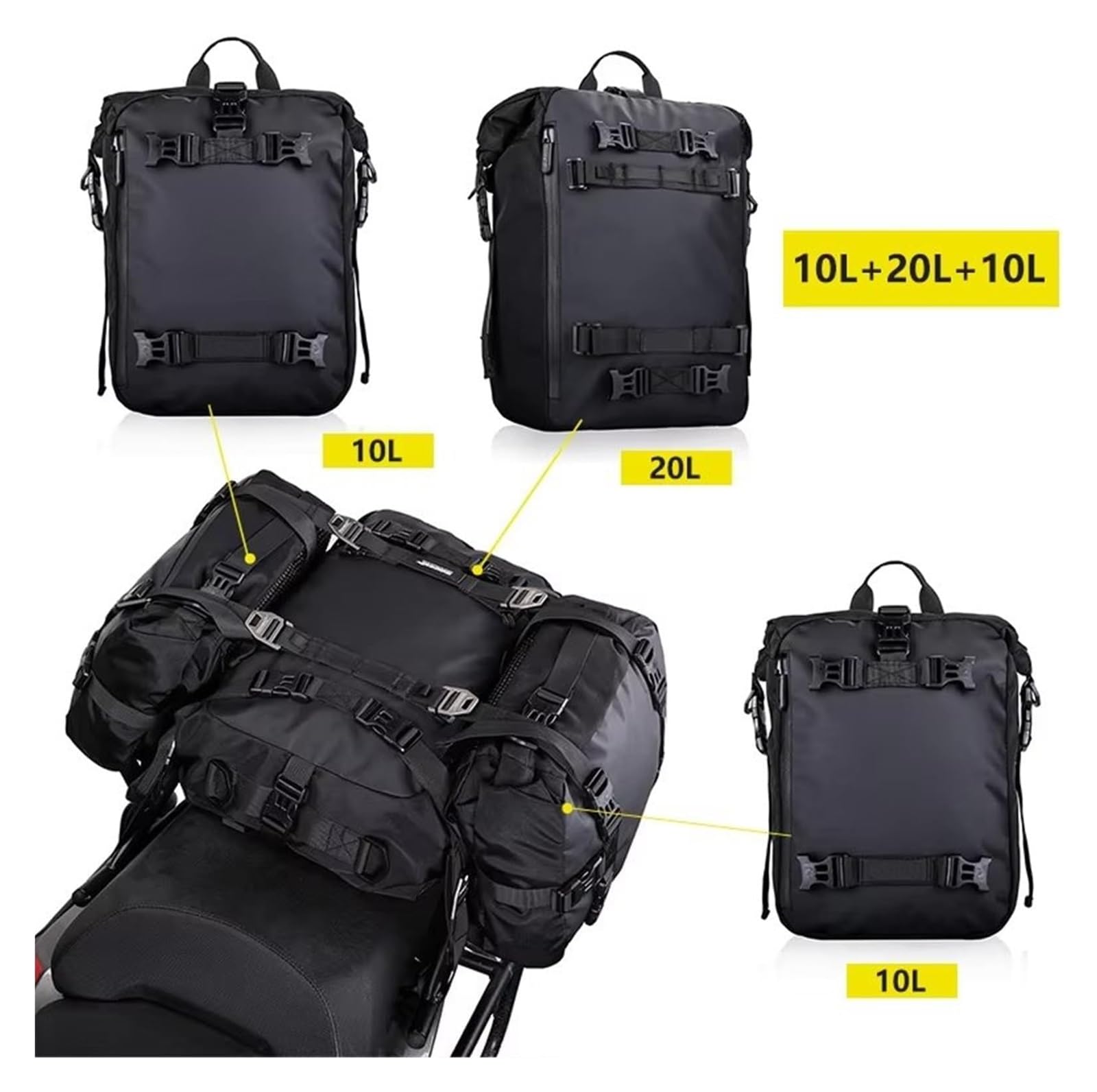 Moto Paraurti Borsa Zaino da Moto Impermeabile Motocross Posteriore Sella 10L 20L 30L Outdoor Equitazione(10L Black)