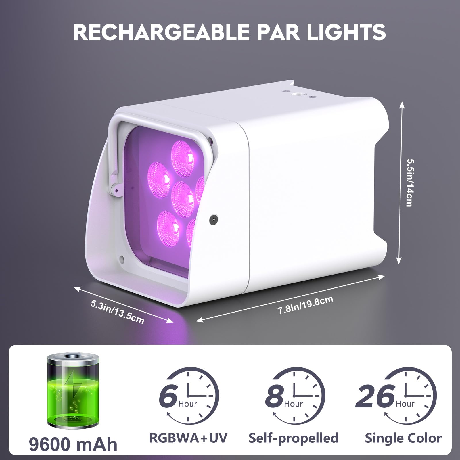 Projecteur PAR LED Batterie 40W RGBWA UV - IP65 Étanche - Télécommande, APP, DMX - Pour Piscine, Disco, Mariage, Halloween