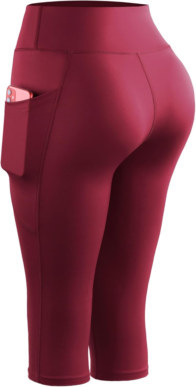 CADMUS Womens High Waist Workout Legging Capris for Yoga w Side Pockets - Image 7