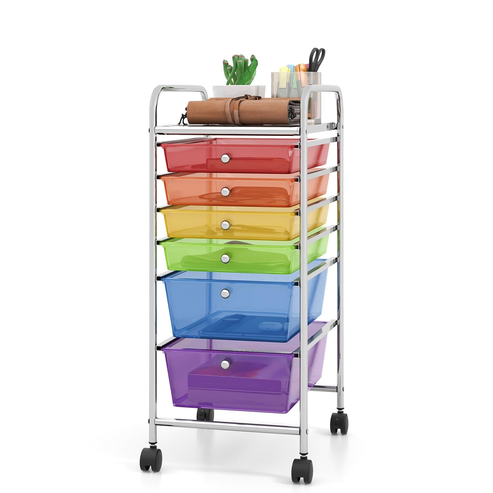 LDAILY 6 Drawers Rolling Storage Cart, Mobile Utility Drawer Cart, Storage Trolley with Lockable Wheels, 6 Tiers Storage Organizer, Ideal for Office,