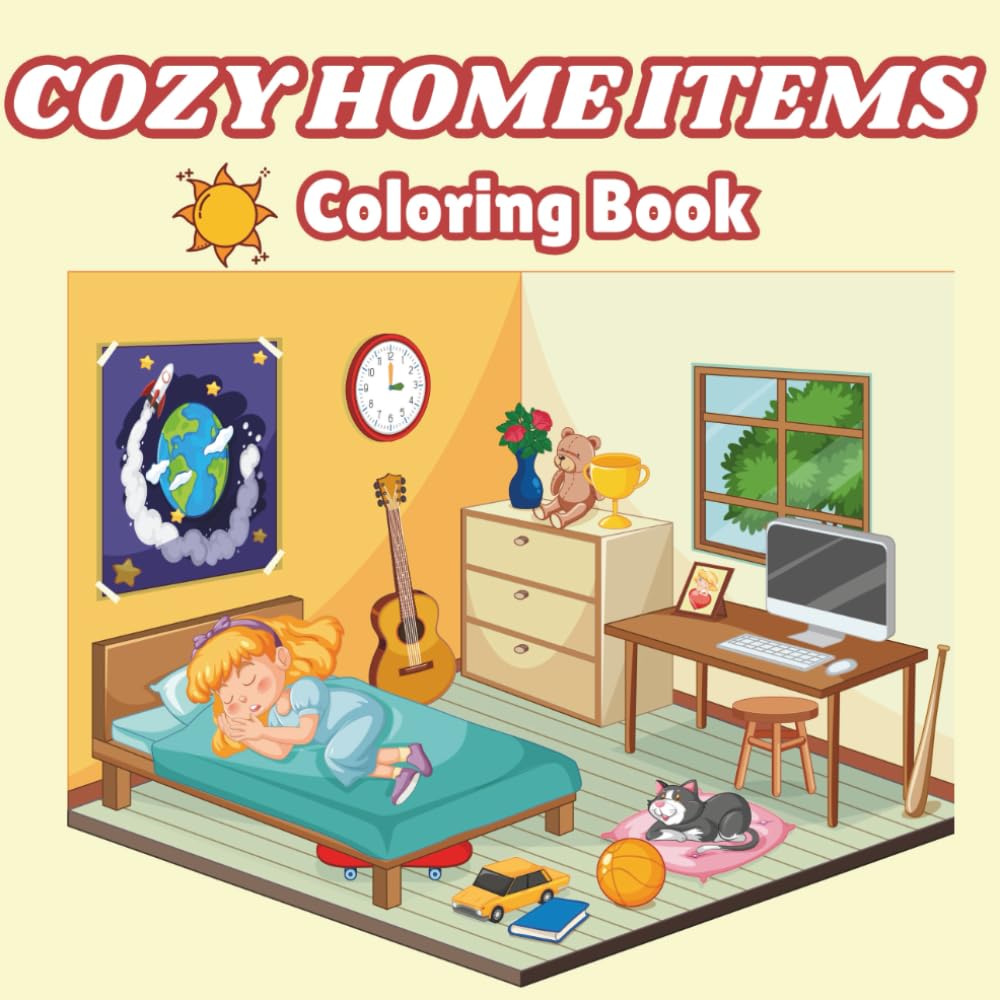 Cozy Home Items Coloring Book: Cute Everyday Objects to Color for Kids and Adults | Relaxing Kawaii Home Vibes