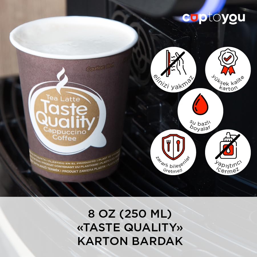 CUPTOYOU 75 adet tek kullanımlık karton bardak, kağıt dondurma bardakları, kahve bardakları, çay, sıcak ve soğuk içecekler, parti bardakları, "Taste Quality" 8 oz (250 ml)