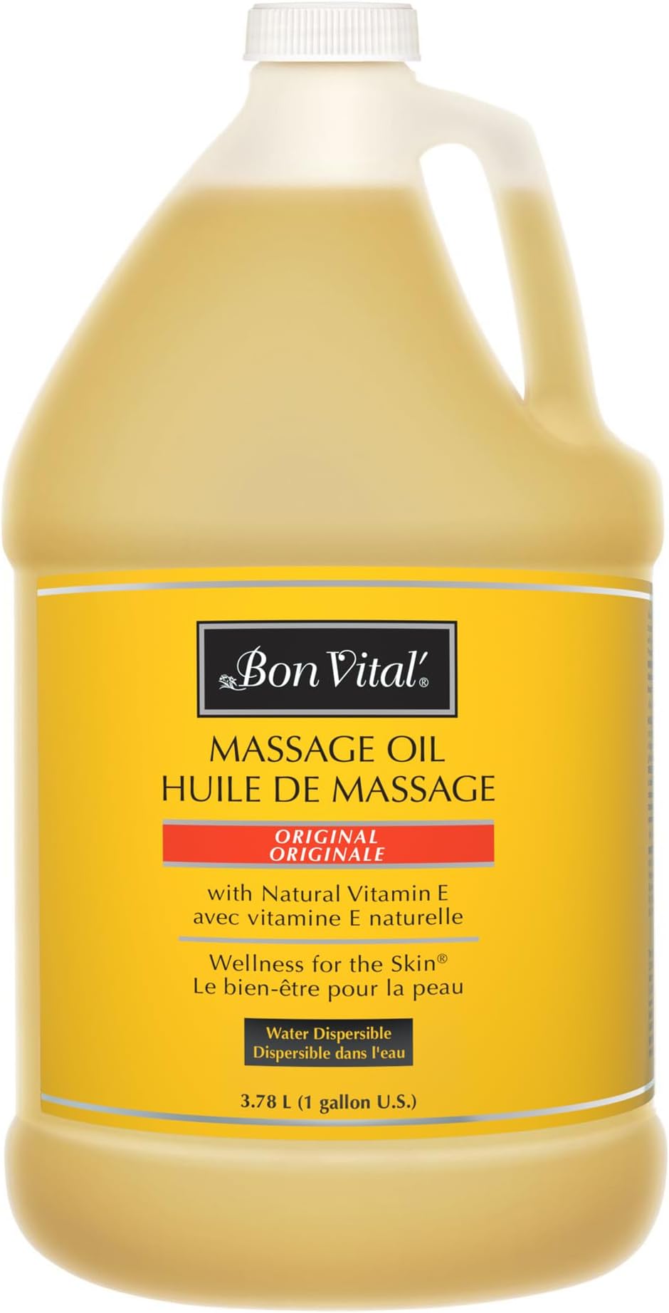 Bon Vital' Original Massage Oil, 1 Gallon Unscented Professional Massage Oil with Natural Oils & Vitamins, Water-Dispersible, No Nut Oils, Smooth Glide for All Massage Modalities
