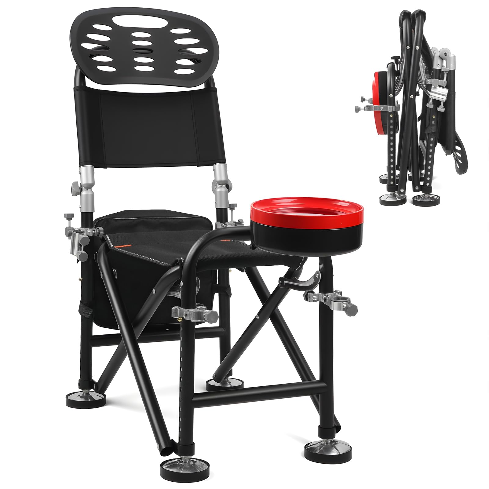 feneihe Fishing Chair for Adults, 13-Position Adjustable Carp Fishing Chair with Rod Rest, Side Tray & Feeder Arm, Innovations Style Fishings Chairs & Arm Chairs for Coarse Fishings Black