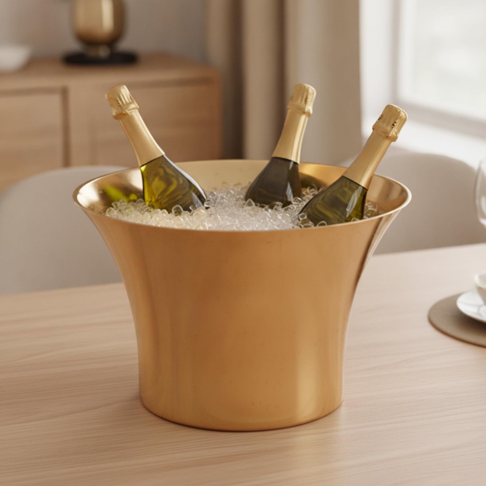 Colcolo Cubitera de Champagne Cubo Hielera Bañera Bebidas con Soporte Sólido de Acero Inoxidable Pulido Gran Capacidad para Hielo y Botellas Adecuada para Fiestas Jardín Mesa Buffet, Dorado