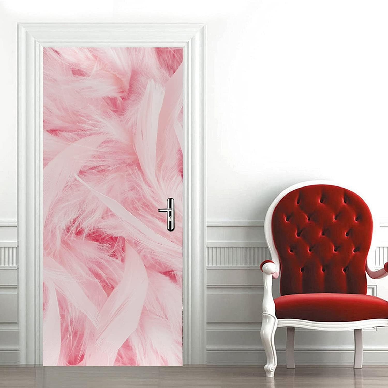 3D Photo Poster Pink Feather Wings Wallpaper Art Door Sticker Decals for Kids Bedrooms Nursery Livingroom, Wall Decal Self-Adhesive Waterproof Removable Door Murals 77X200 Cm