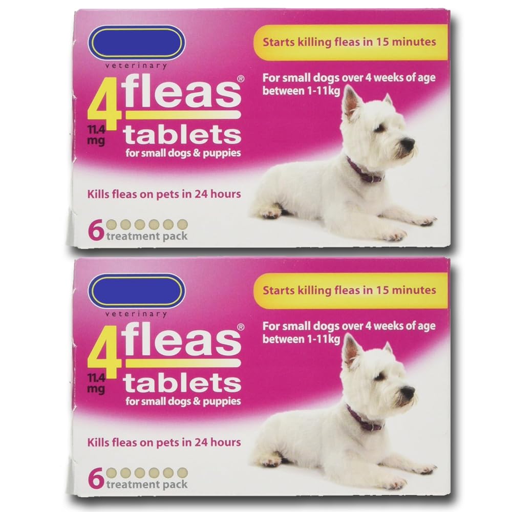 4fleas Tablets for Puppies & Small Dogs Under 11kg - 2 x 6 Treatments Pack | Starts Treating Fleas in 15 Minutes | Leaves No Residue | By Johnsons