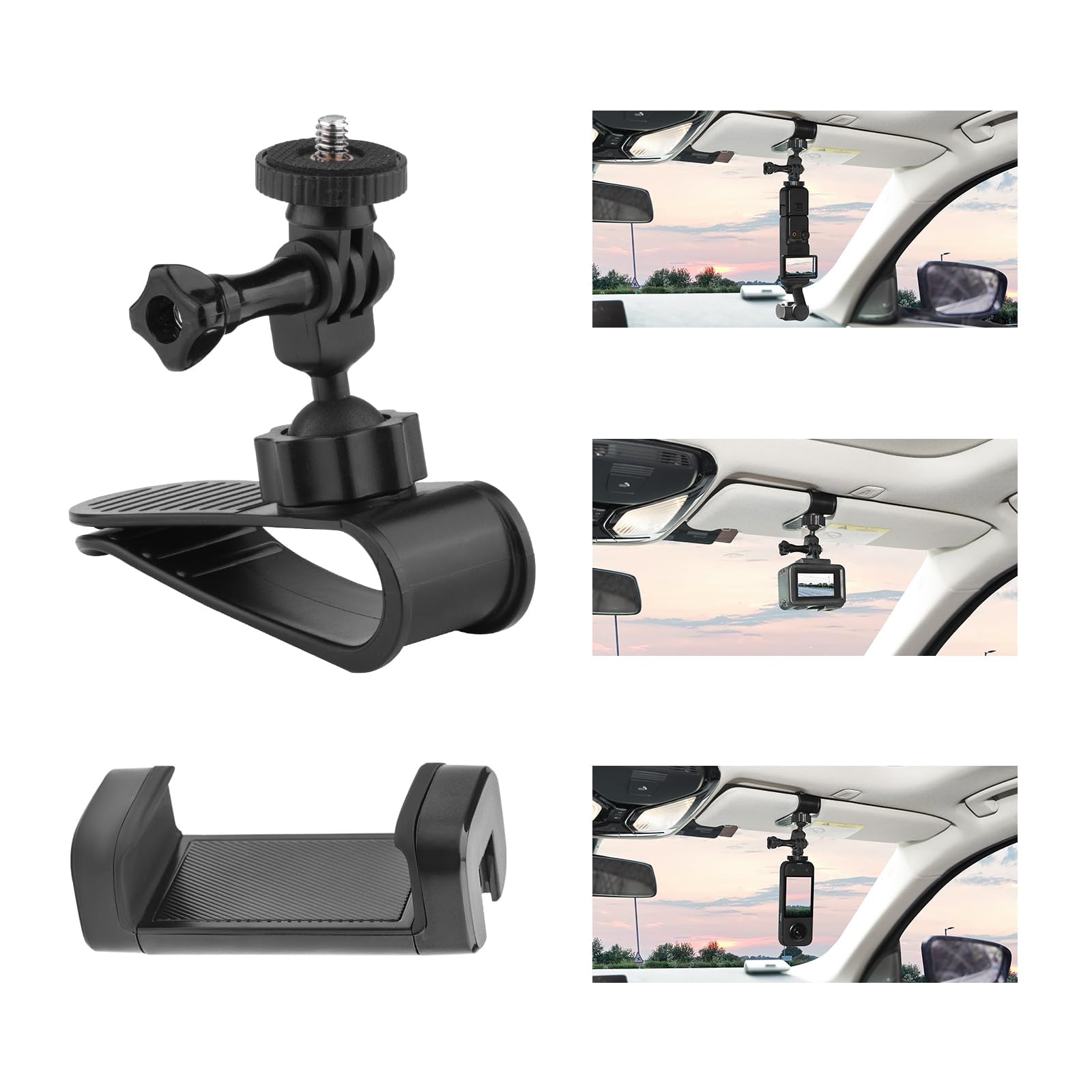 MTRoyaldia Car Sun Visor Mount for In-sta360 X5 X4 X3, Car Mount Inside Holder with Phone Clip for DJI Osmo Pocket 3/360 Action 5 Pro 4 3/Xtra Muse, Go-Pro POV Mount Vlog/Video Smartphone Accessories-picture-23