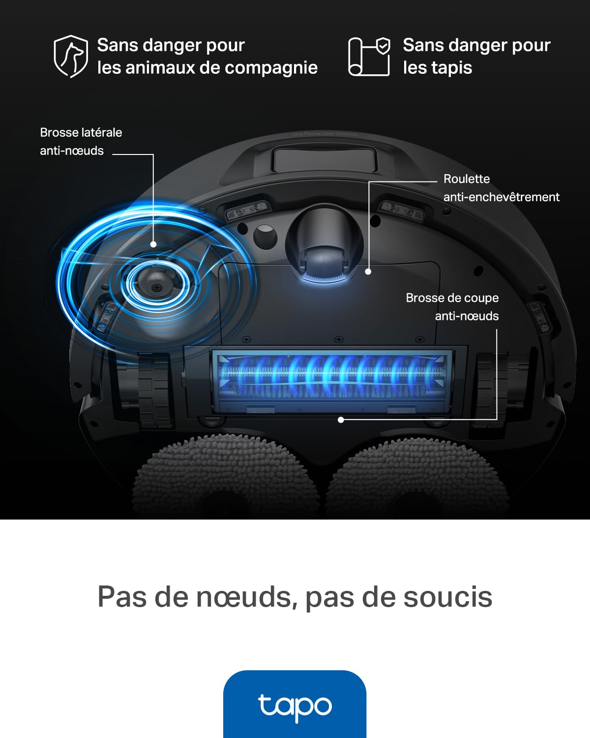 Tapo Aspirateur Robot Laveur RV50 Pro Omni, Station Auto-Nettoyante, Ultra puissante 15 000 Pa, Lavage à l’Eau Chaude 60 °C & Séchage Air Chaud, Navigation LiDAR Double Laser, Tapis et Poils d’Animaux