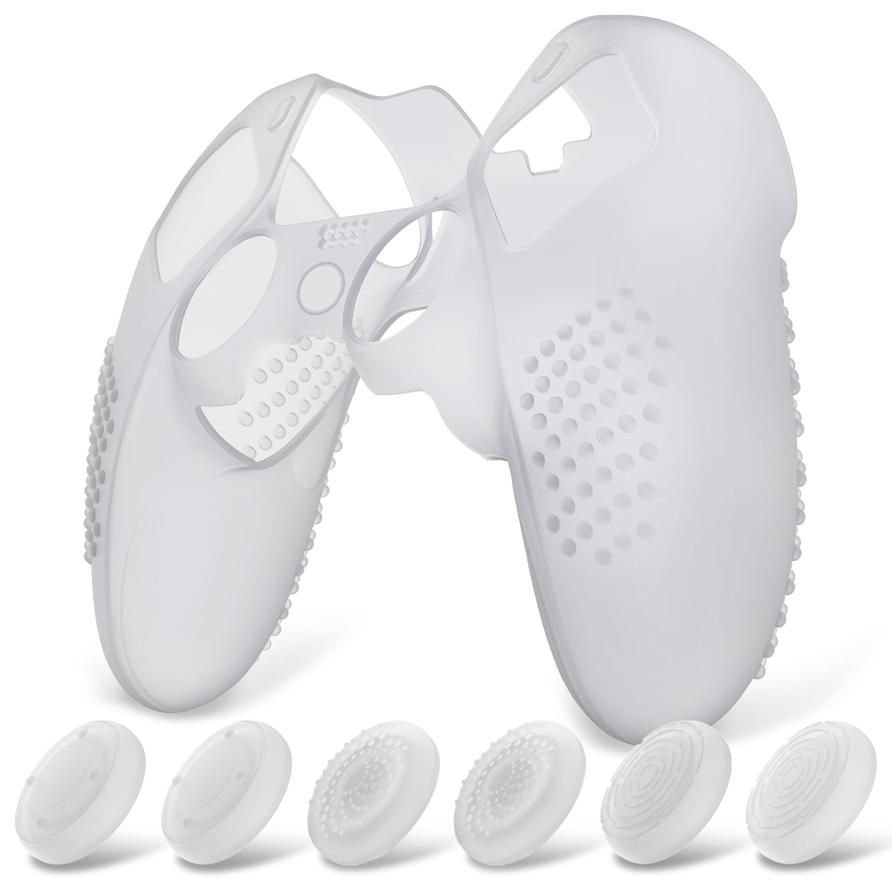 PlayVital Etui ochronne na kontroler PS5 Edge, etui ochronne z miękkiej gumy z 6 nakładkami na rysik do bezprzewodowego kontrolera PS5 Edge (edycja z wypustkami 3D, przezroczysta)