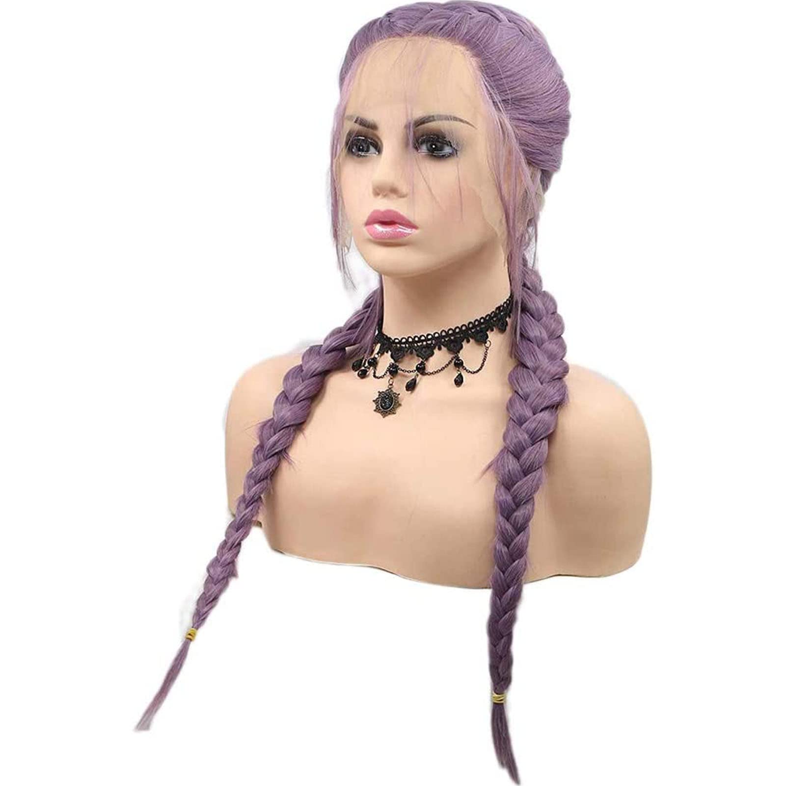 Purple Double Braid Wig Long Micro Twist Braided Wigs for Women Realistic Lace Front Glueless French Pre Braid Lace Wig with Baby Hair Synthetic Heat Resistant Hair Cosplay Daily Drag 22Inch - Image 4