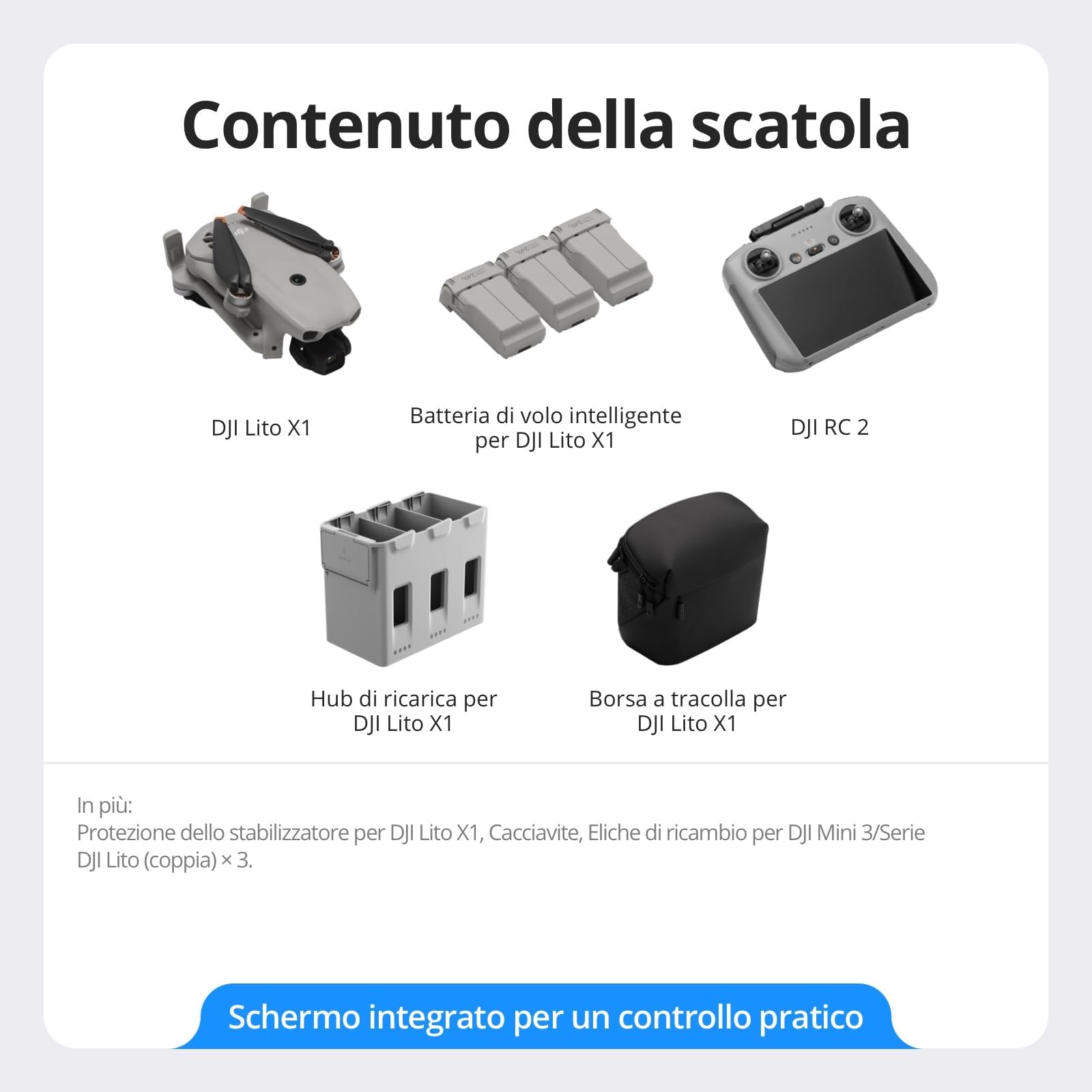 DJI Lito X1 Combo Fly More Bundle, drone con fotocamera 4K, rilevamento degli ostacoli, ActiveTrack, sensore da 1/1,3 pollici, 3 batterie, C0 (Kit di Protezione RC 2)