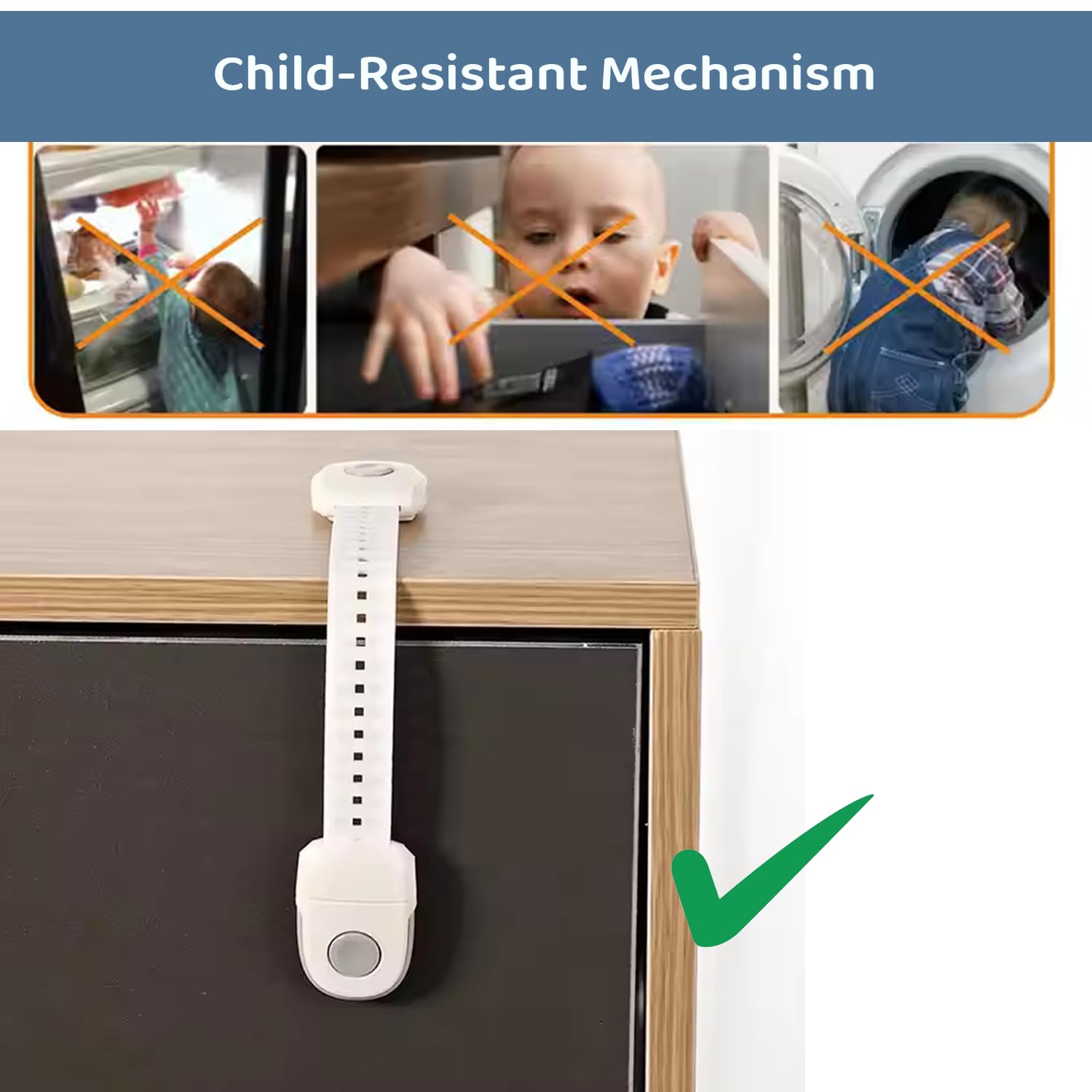 Safe-O-Kid® Child Safety Lock Strap Multipurpose, Grey, Pack of 1 3