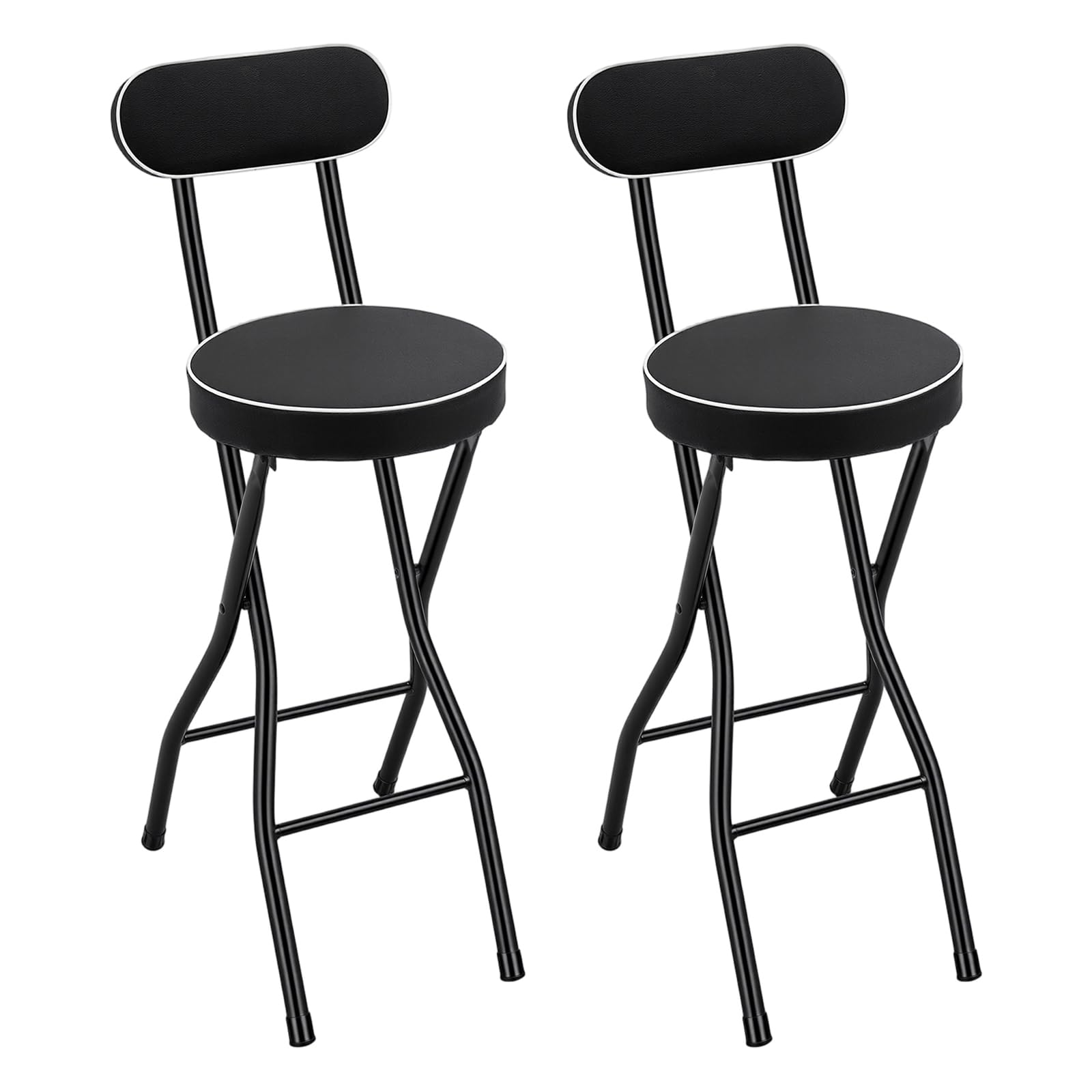 Klappbar Barhocker 2er Set mit Lehne Tragbarer Outdoor Barhocker HochstüHle Gepolsterter Barstuhl, Klappbarer Hocker für Bar, Küche, Balkon, Garten Sitzhöhe 65 cm (Schwarz)
