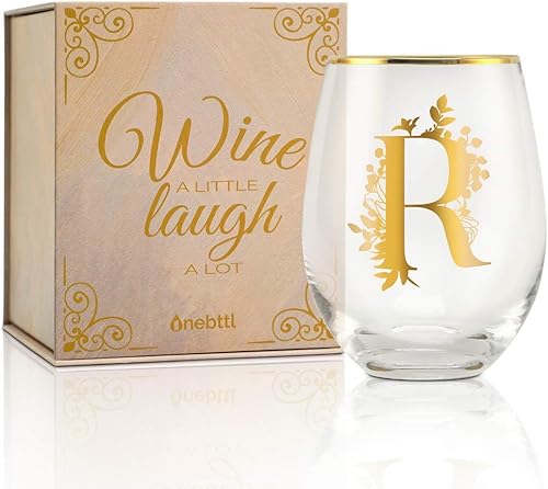 Miniatura 8 de Onebttl Copas de vino únicas sin tallo, copa de vino inicial para vino tinto o blanco, 18 onzas, monogramada, dorada, para mujeres, niñas, mujeres,