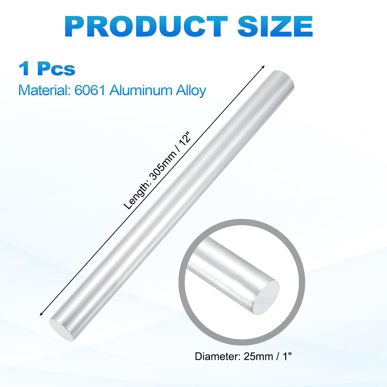 QUARKZMAN Barra Rotonda In Alluminio 6061 Diametro 1"(25mm) Lunghezza 12"(305mm) Barra Piena Tornitura Stock Metallo Bastone Per Modellismo Artigianato Fai Da Te Industriale, Colore Argento