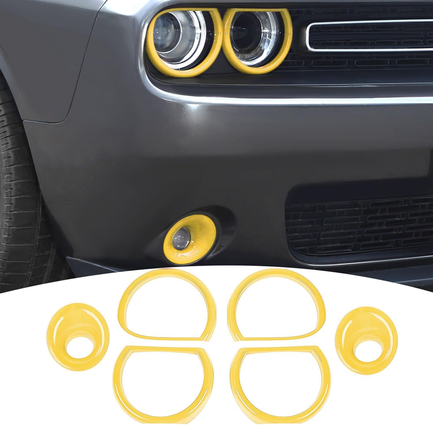 for Challenger Headlight Cover Fog Light Trim Fit for Dodge Challenger 2015 up Yellow Exterior Accessories 6pcs