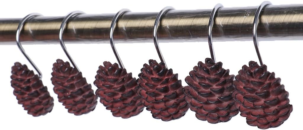 12 Pieces Anti-Rust Pine Cone Design Bathroom Shower Bath Curtain Hooks Drapery Ring Hangers