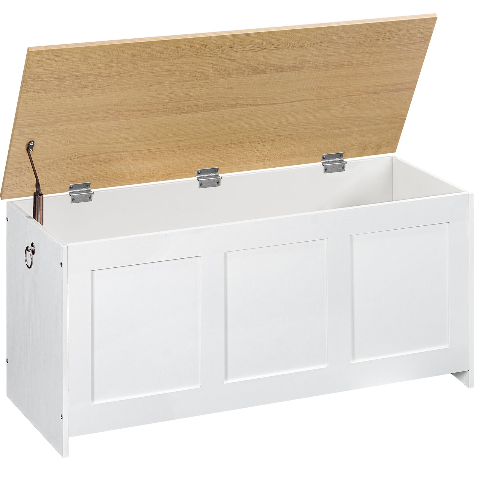 HOOBRO Truhen, Sitzbank mit Stauraum, Spielzeugkiste mit Deckel, 100 cm Aufbewahrungstruhe, Truhe mit Sicherheitsscharnier, Eingangsbereich, Weiß und Natürliche Holzfarbe EWN141CW01G1