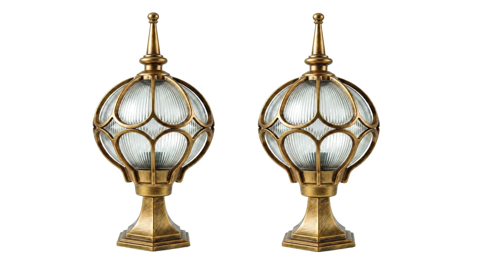 Globe Pillar Gate Light with Glass Shade, Antique Gold, Pack of 2 | Victorian Style, Ornate Carved Design, Pedestal Mount, Warm Amber Glow, Weather Resistant-image-13