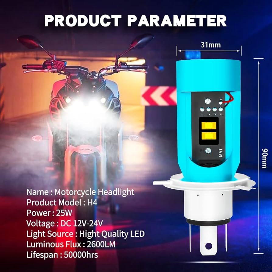 SPOLI H4 LED Motorcycle Headlight Bulbs Circle, 35W 3200LM High/Low Beam 6000K White Super