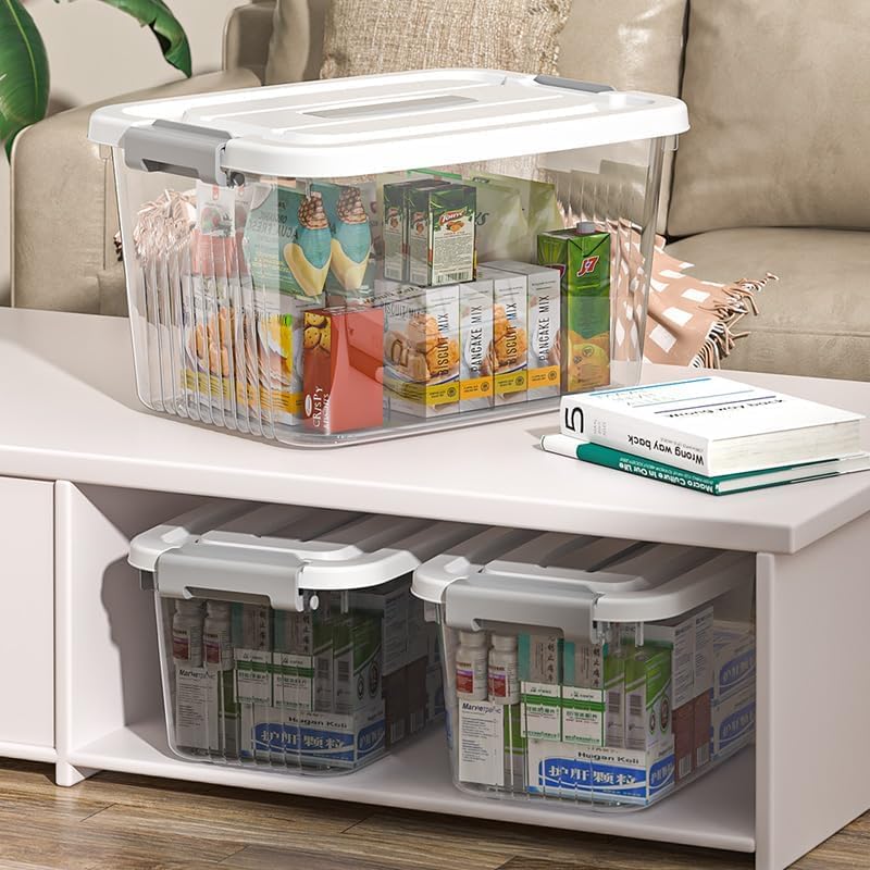 Image of Ash & Roh Heavy Duty Plastic Storage Bins with Locking Lids - Clear, Stackable Containers for Bedroom or Closet Organization (pack of 2, medium 25cm X 34 cm X 18 cm)