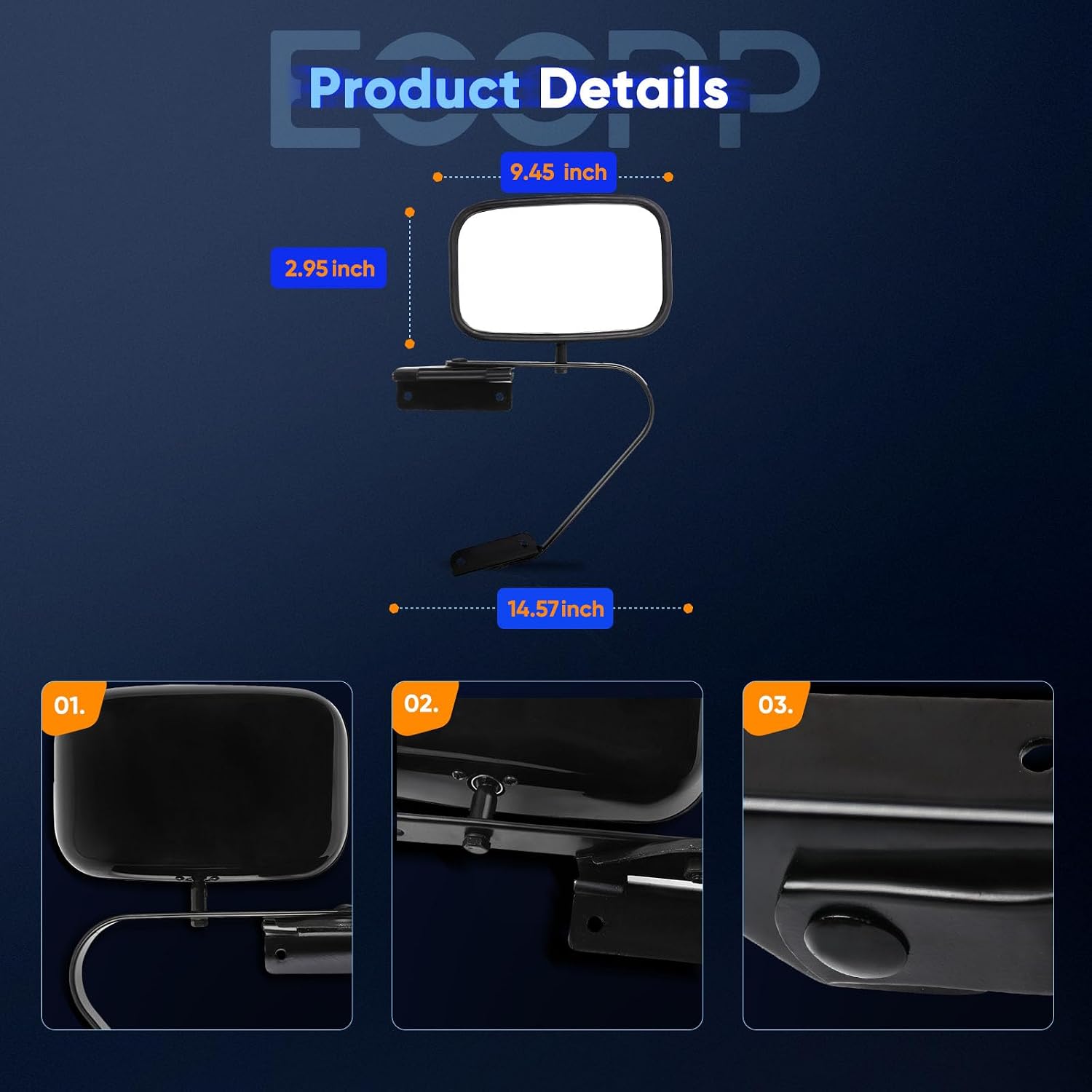 ECCPP Manual Telescopic Towing Mirror For Ford F150/Bronco (1980-1996) Black Textured Housing Replacement