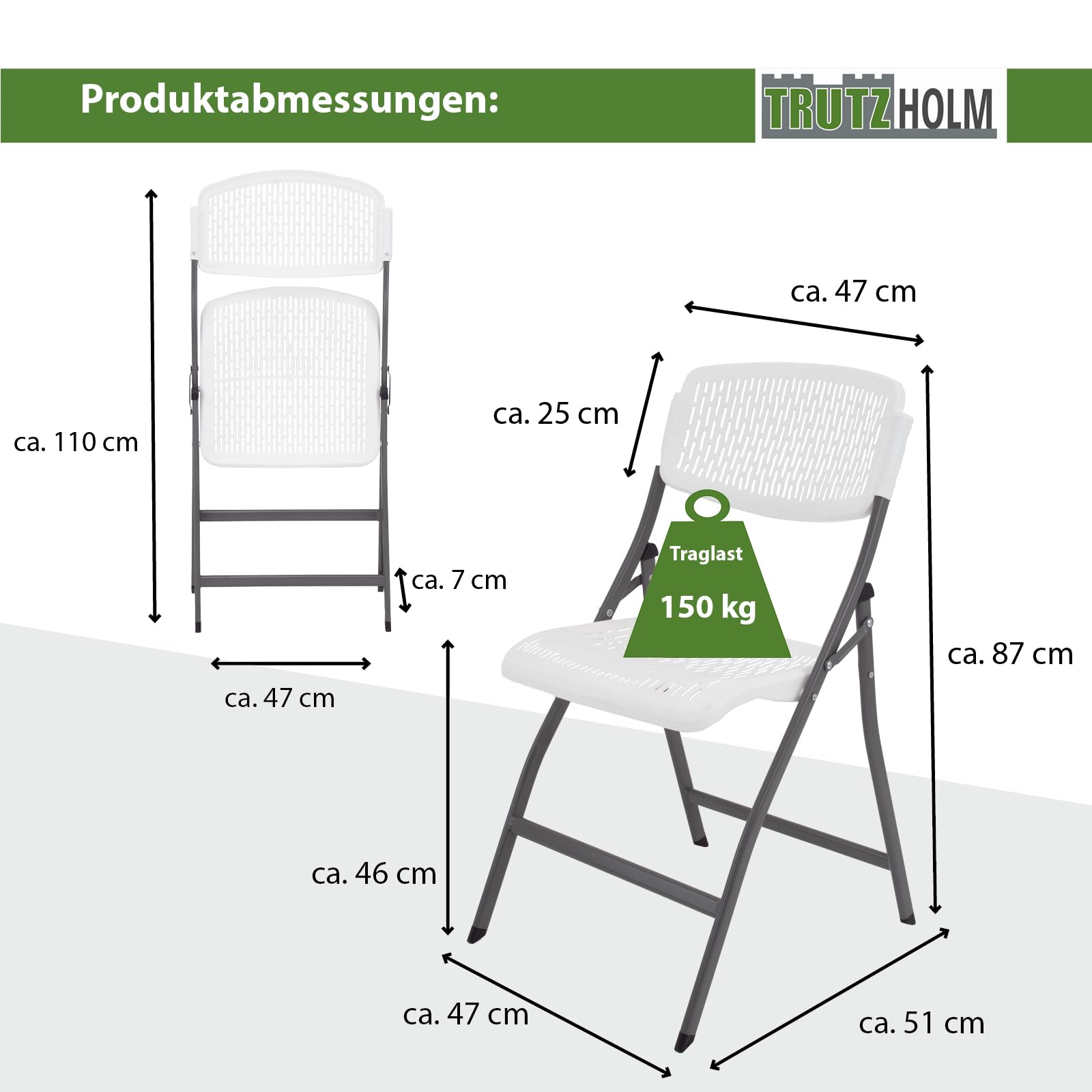 TRUTZHOLM Campingset Klapptisch rund Ø 120 cm mit 4 Klappstühlen in weiß aus Kunststoff/Stahl Reisetisch mit Tragegriff