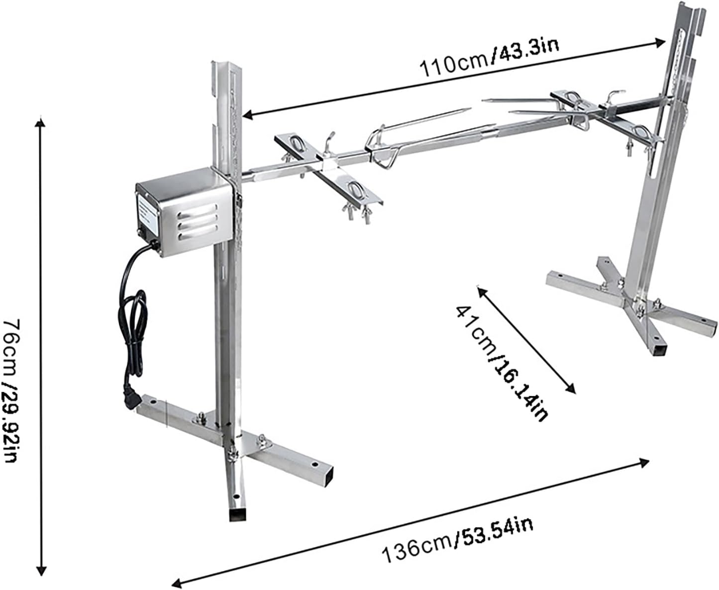 Stainless Steel Rotisserie Barbecue Set, Tripod Charcoal Grill with 15W Motor, Adjustable Height, 155lbs Capacity, for Roasting Pig, Lamb, Chicken, Outdoor Camping BBQ