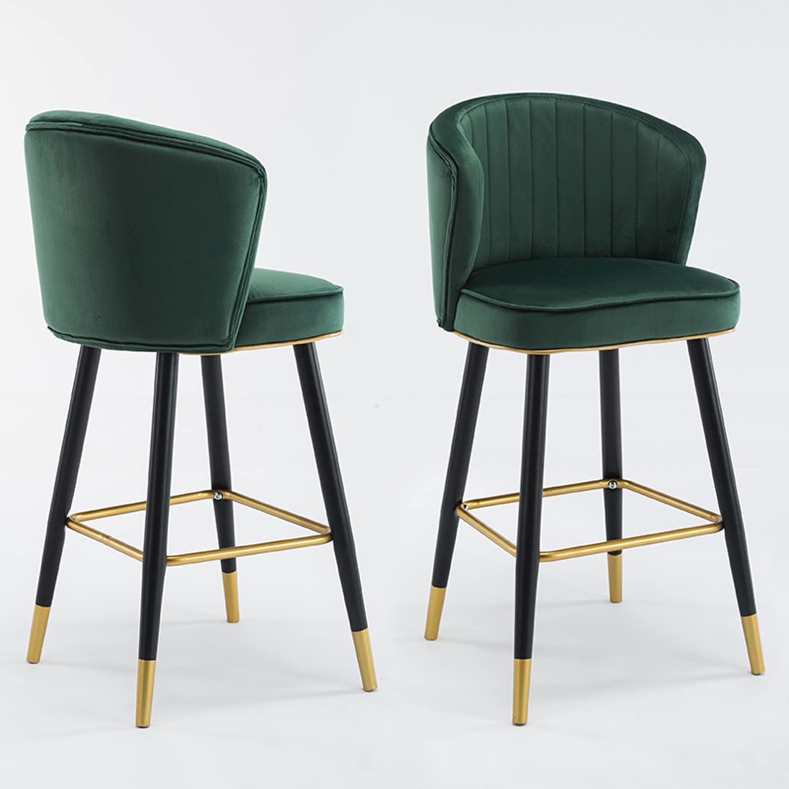 AYCDL Bar Stools Set of 2 Modern Velvet Barstools with Back and Footrest, Upholstered Counter Height Bar Stool for Kitchen Counter Island,Green，coffee-65cm