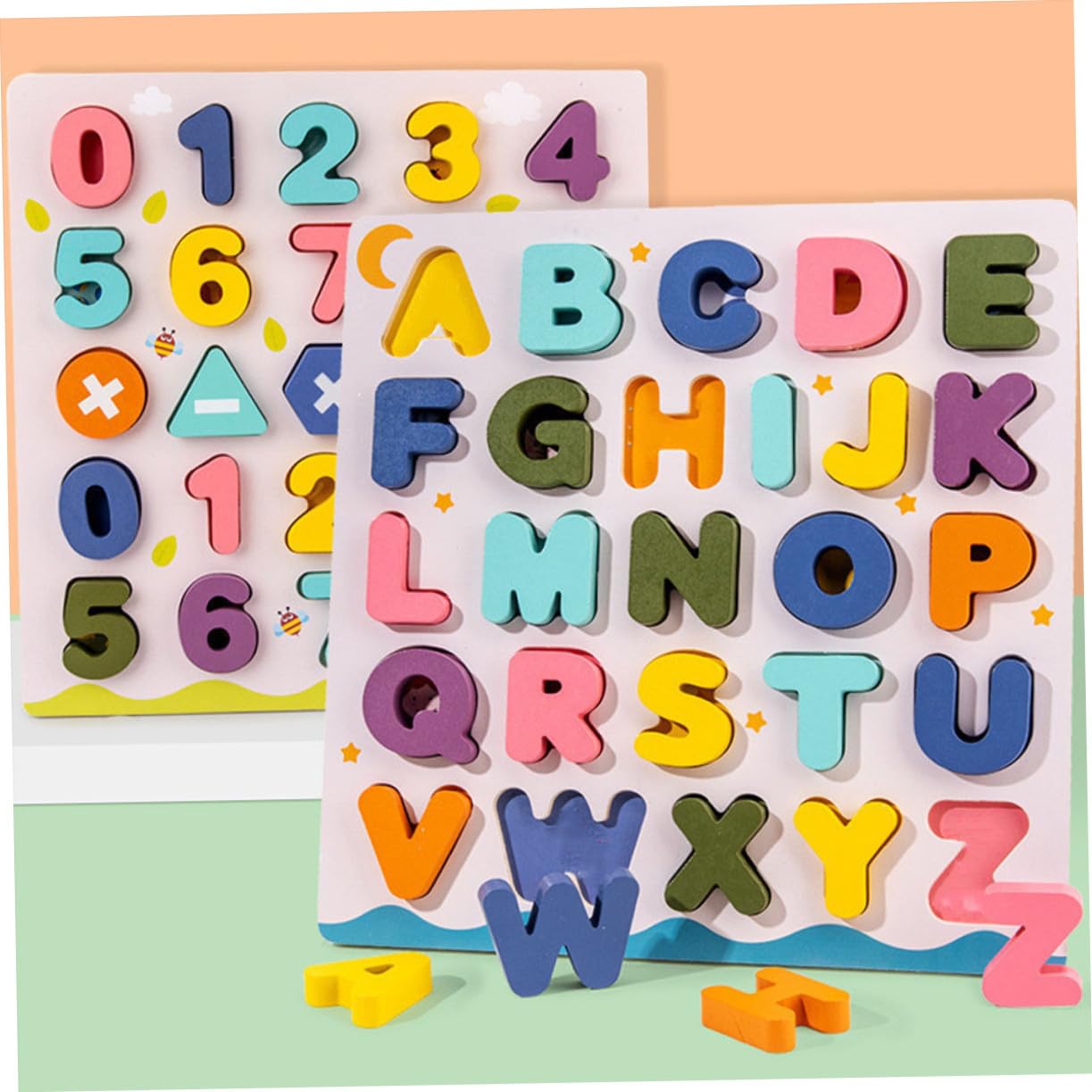 Puzzle Numeri e Lettere in Legno 2 Set, Festa Scuola Decor | Giocattoli Legno, Giocattolo di Abbinamento dei Numeri, Puzzle Ragazzo Ragazza, Gioco Lettere Alfabeto Montessori Legno