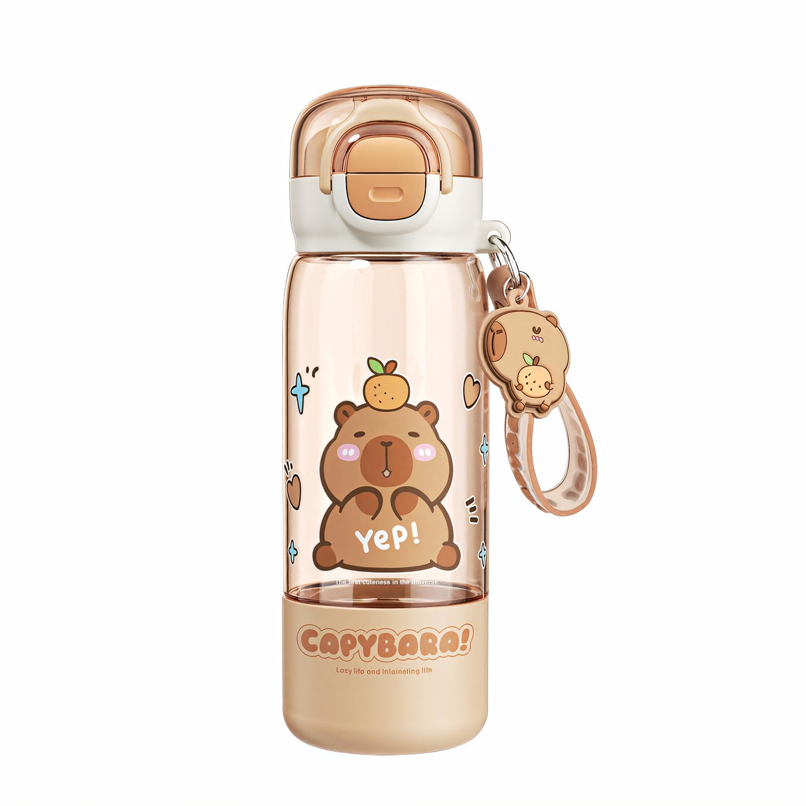 Lebaley Capybara Water Bottle with Lid Keychain - 510ml 18oz Cute Water Bottles with Straw and Leak Proof