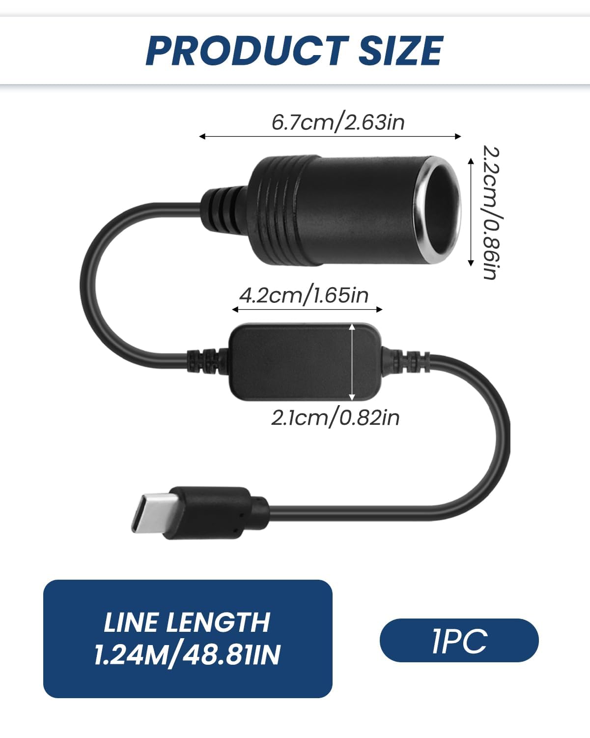 Adaptateur USB-C pour Allume-Cigare 12V Voiture,pour Enregistreur Embarqué | 60W - Prise USB-C vers Allume-Cigare,Rétroviseur avec Streaming, Radar de Vitesse, Éclairage d'Ambiance, DVR GPS