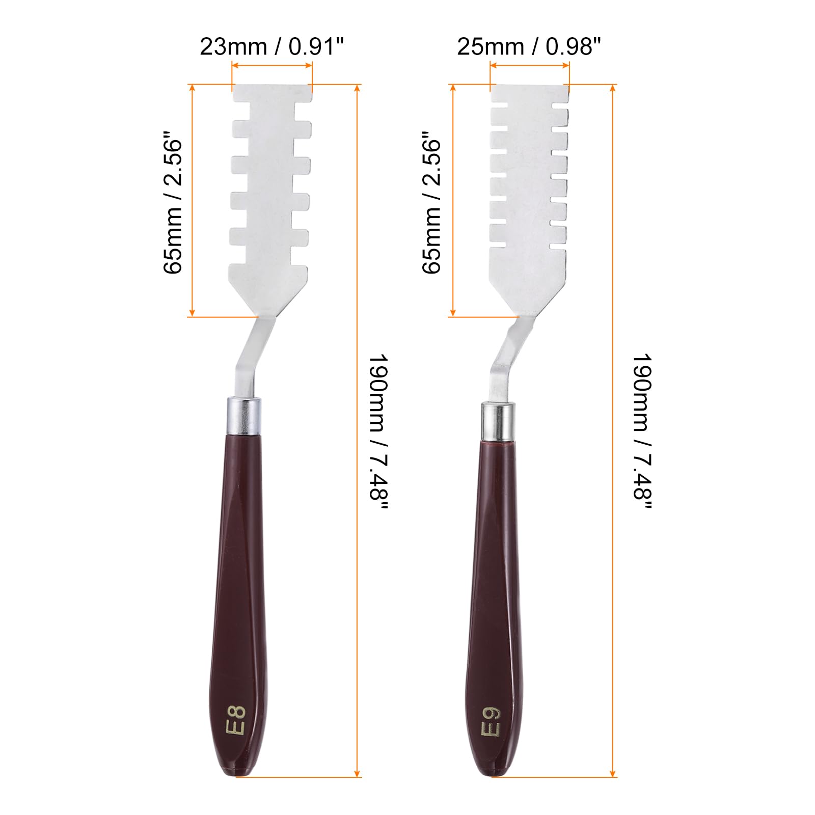 HARFINGTON 2pcs E8 E9 Painting Palette Knife Set Stainless Steel Art Spatula Painting Pallet Knives Scrapers Tools with Plastic Handle for Acrylic Oil Canvas Mixing Spreading