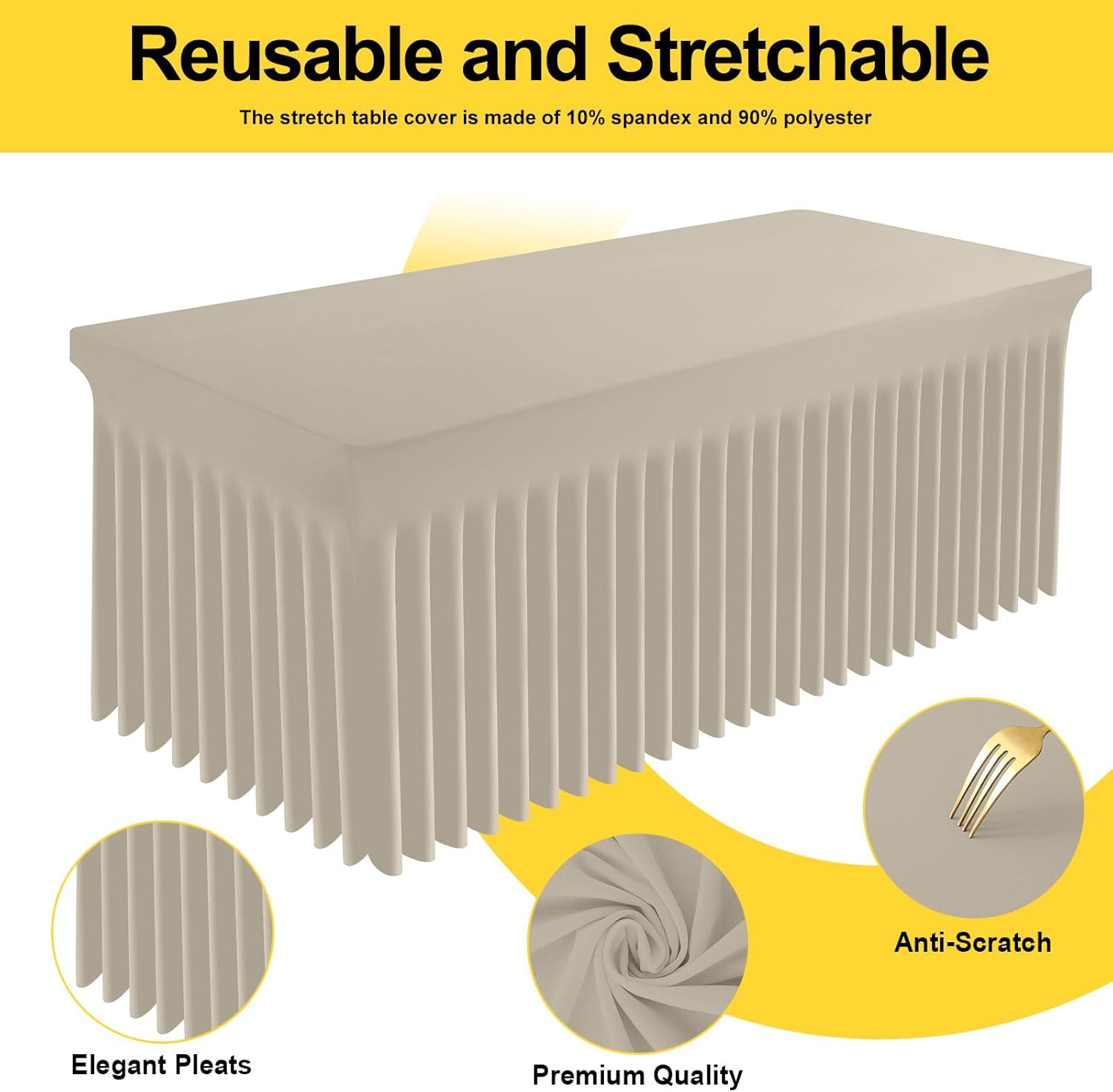 Smiry Spandex Tablecloth 6 Pack, Elastic Fitted Stretch Tablecloth for 6FT Rectangle Tables, Waterproof Washable Table Cover Skirt for Wedding, Banquet & Parties (Taupe, 72Lx30Wx30H Inch)