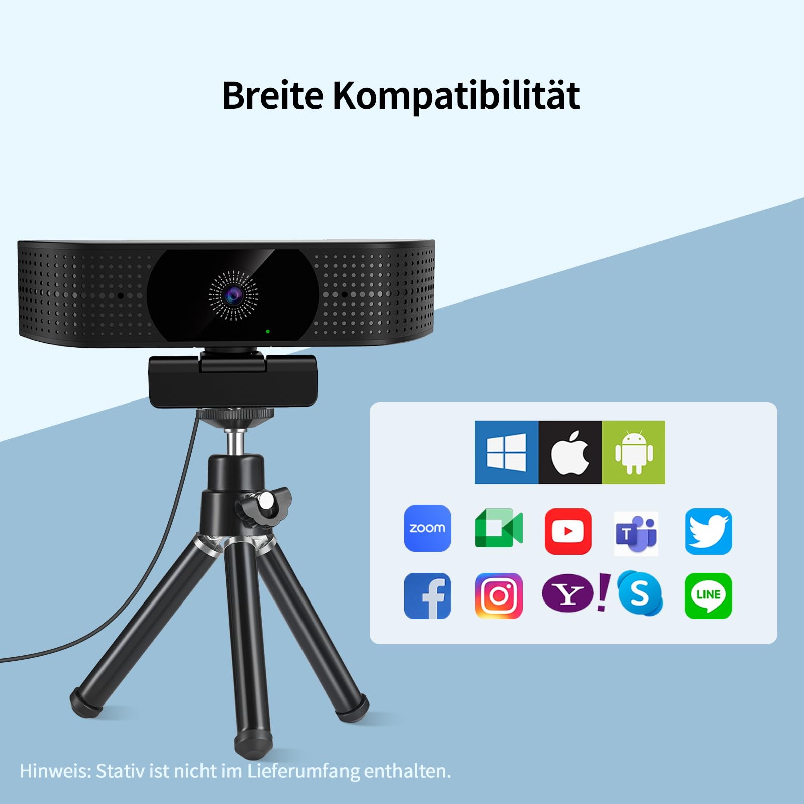1080P Wireless Webcam für PC, Webcam mit geräuschreduzierendem Mikrofon, 92°FOV, 360° Drehung, Plug and Play, kabellose Kamera für Konferenzbesprechungen (USB-Kabel Stromversorgung)