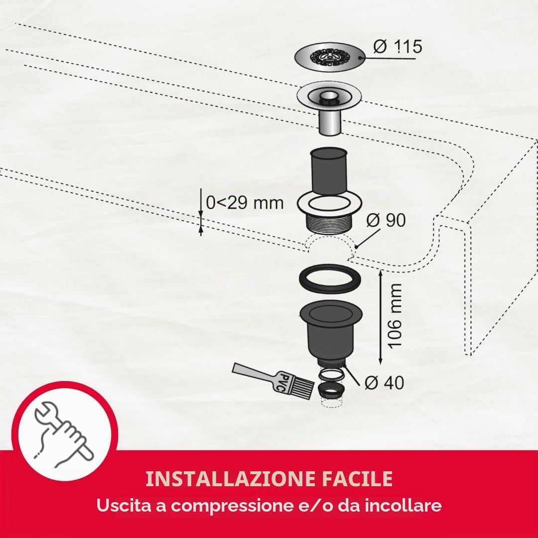 Wirquin 30723747 - Piletta per doccia Tourbillon Ø90 cromata con griglia piatta in acciaio inox e uscita verticale