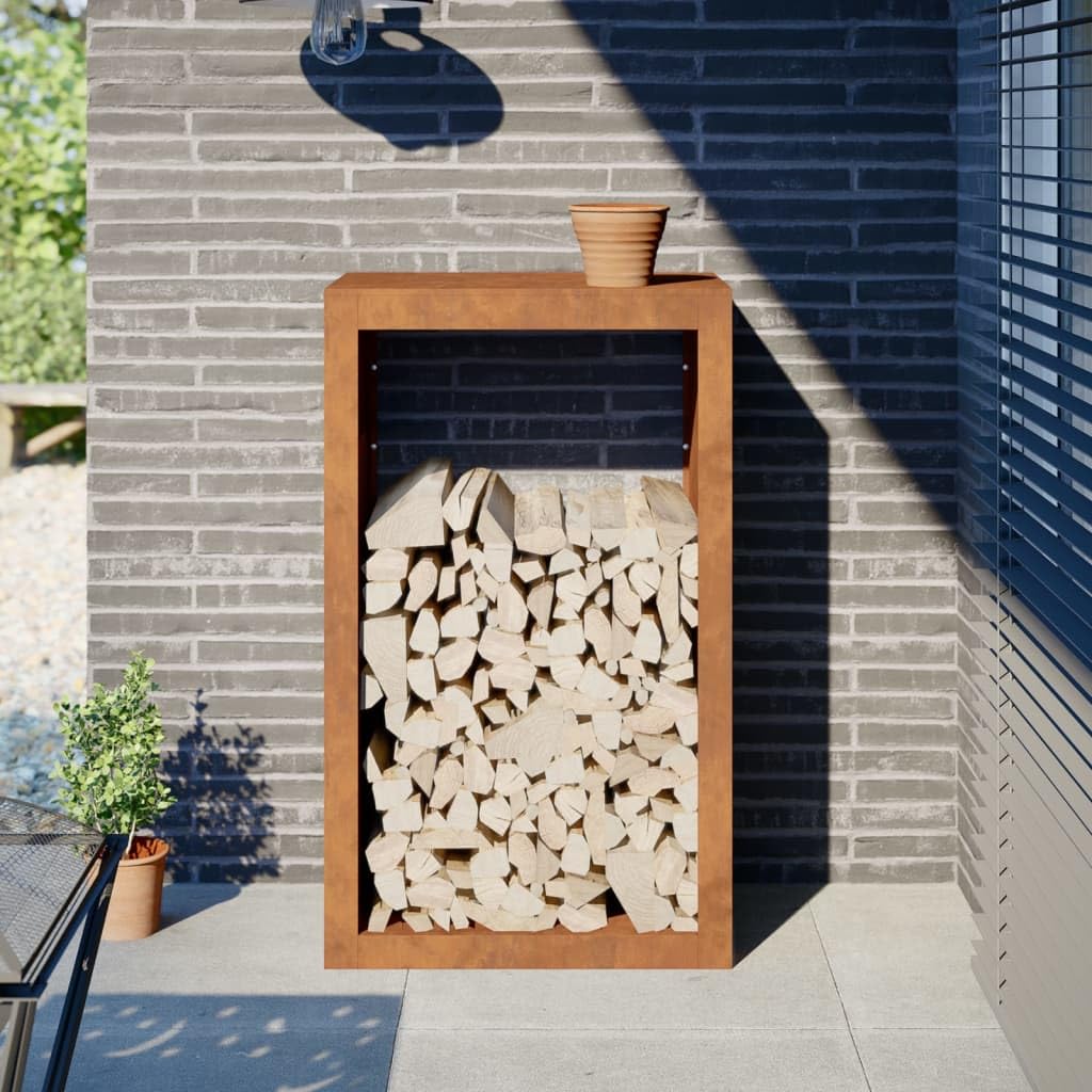 Gecheer Brennholzregal außen Kaminholzregal Metall Feuerholzregal Kaminholzunterstand Kaminholzständer Kaminholzkorb Holzlager Holzstapelhilfe für Garten Terrasse,60x40x100 cm Cortenstahl