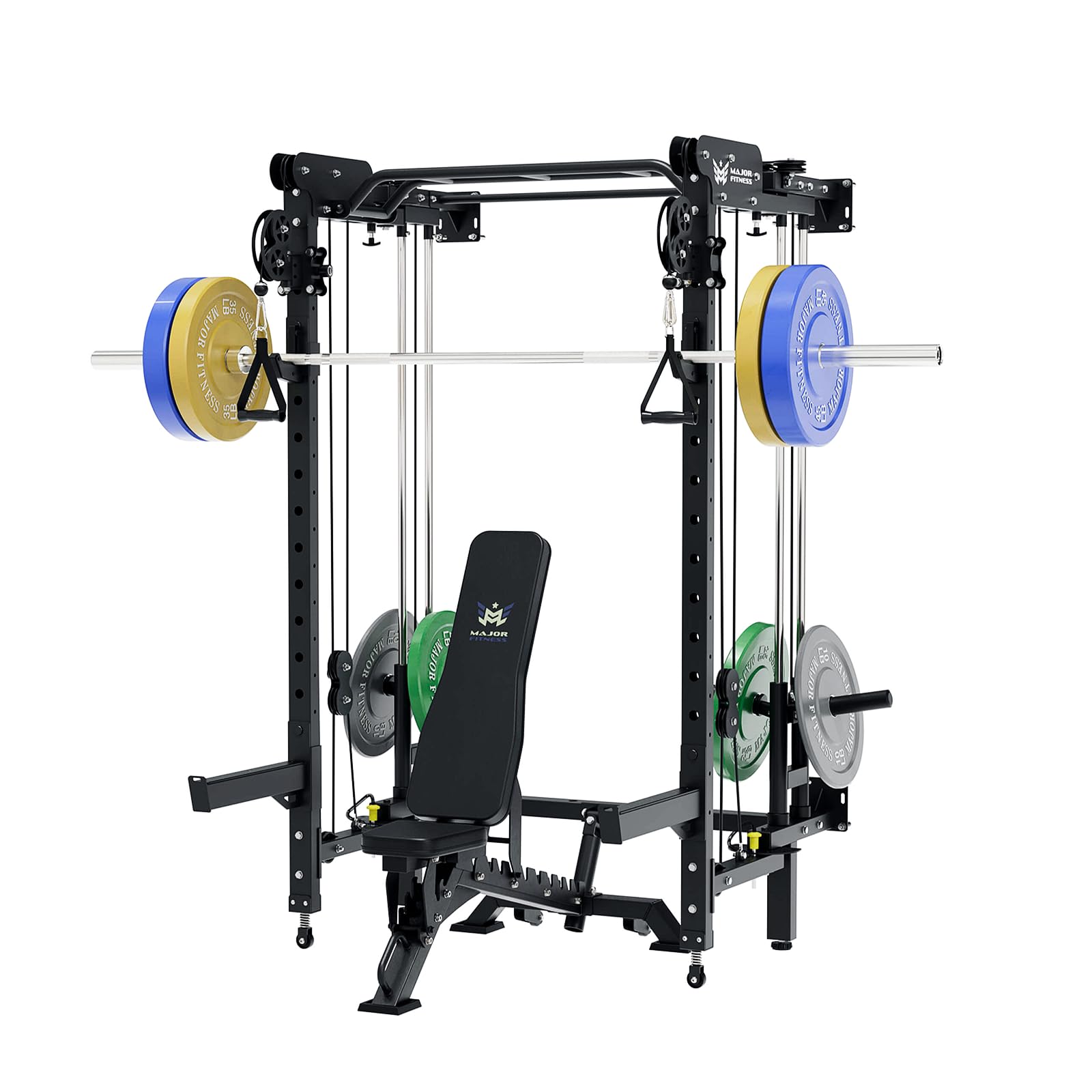 MAJOR FITNESS F35 Folding Power Rack 4-in-1 Home Gym with Cable Pulley System, Multi-Grip Pull-Up Bar, Landmine, 80+ Exercises Space-Saving Gym Equipment Easy Folding for Small Spaces