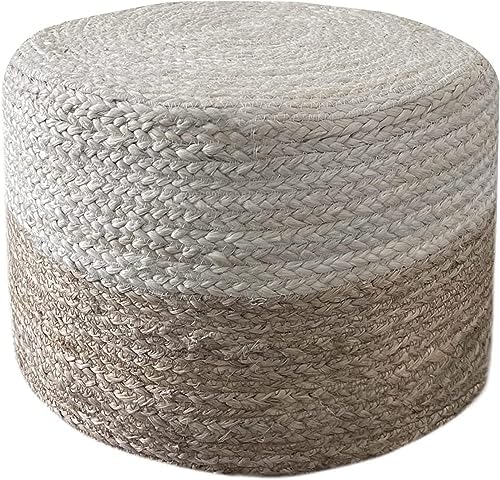 The Knitted Co. Jute Pouf Ottoman | Footrest Pouf | Hand Braided - Round Boho Pouffe - for Living Room, Bedroom, Nursery (20"x20"x10") Ivory