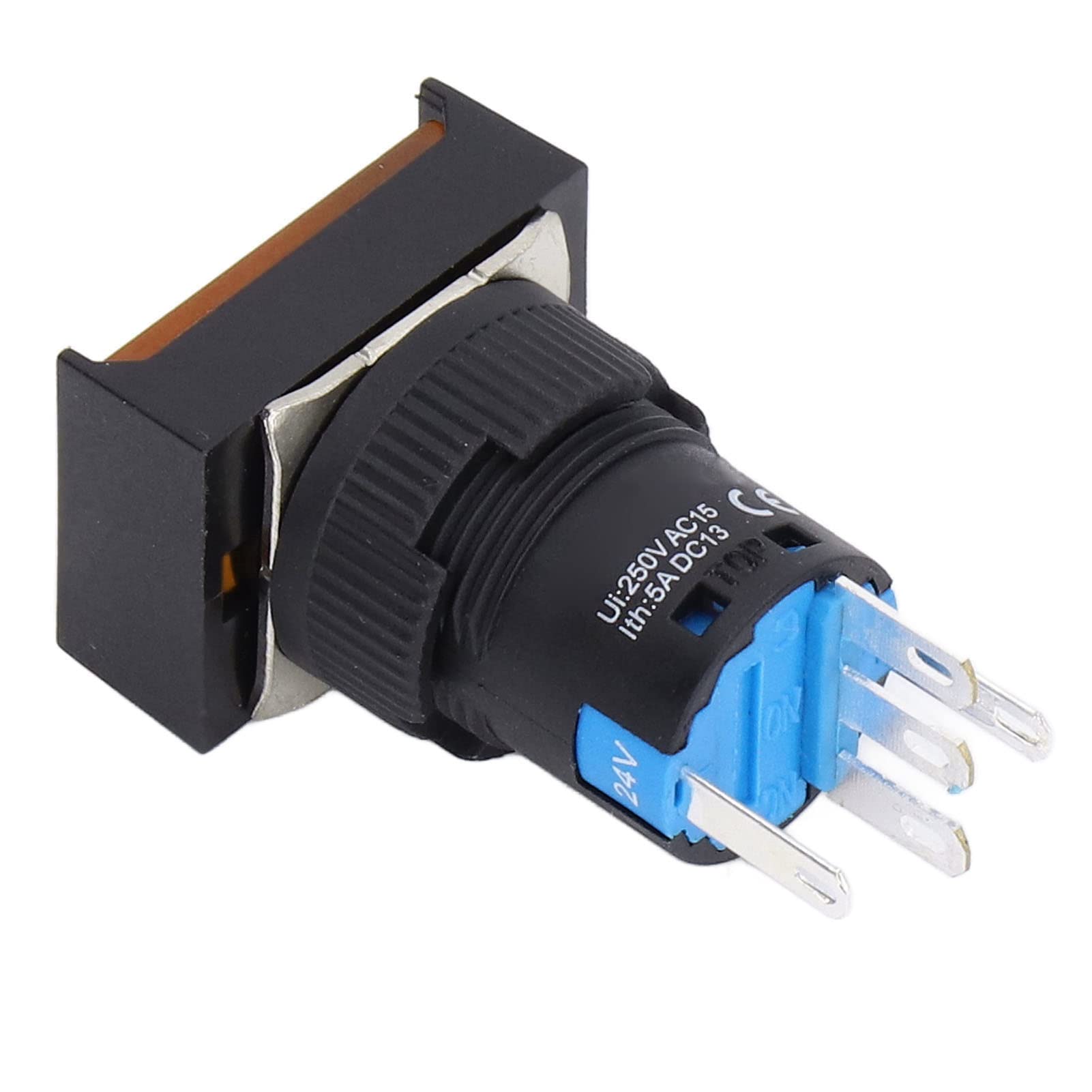 Yosoo Health Gear Interruptor de Botón, Interruptor de Botón de Latón ABS 24 V 16 Mm con Luz, Autobloqueo y Control Momentáneo, Clasificación 5 A, para Equipos de Automatización Caja de Distribución